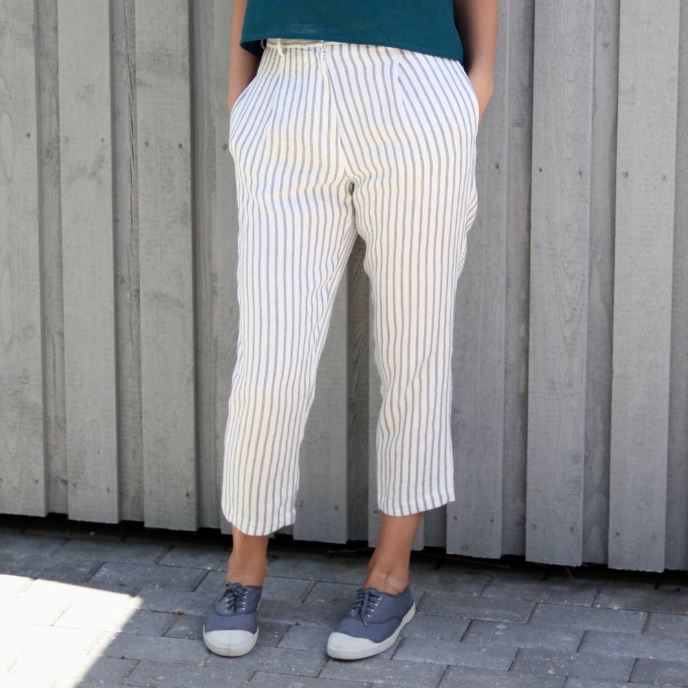 NWT White and Grey Striped Linen Pants